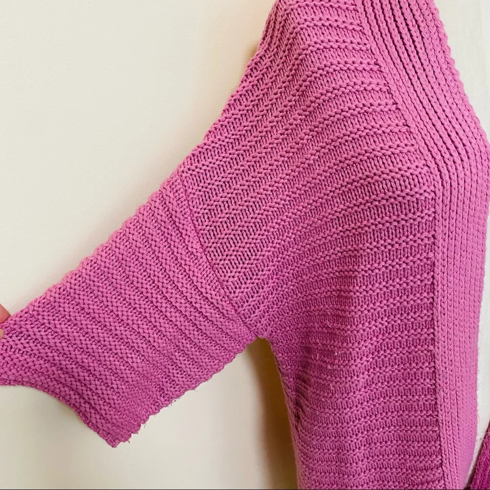 CONTEXT Ribbed Open Front Oversized Chunky Pink Cardigan Size Medium - Picture 10 of 10